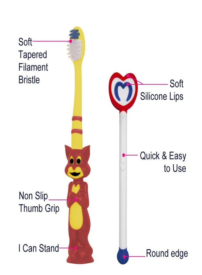 E - Buddies Tooth brush and Tongue cleaner with travel capsule holder,for Baby Kids Flexible design special for kids soft bristle Oral care tool combo.Pack of 4 (Color as per Avaibility) - Image 4